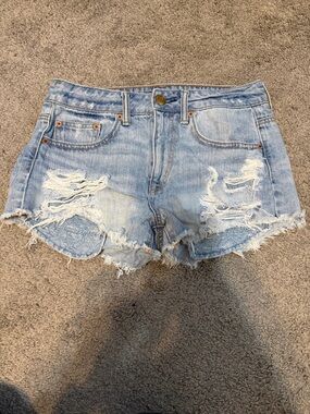American Eagle Outfitters Light Blue Distressed Denim Shorts